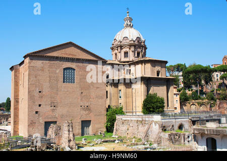 View of Curia Lulia. Also called Senate House, in the ancient city of Rome. It was built in 44 BC, when Julius Caesar replaced Faustus Cornelius Sulla Stock Photo