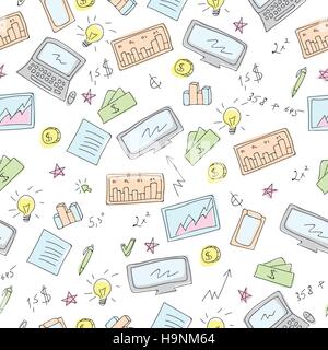 Financial and Business symbols Doodles Vector Seamless pattern Stock Vector
