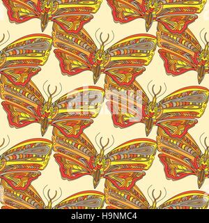 hand drawn illustration with butterfly - seamless pattern Stock Vector