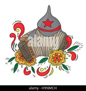 Russian accordion Bayan isolated on white background Stock Vector
