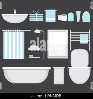 Modern bathroom ocons set in flat style - Vector illustration Stock Vector