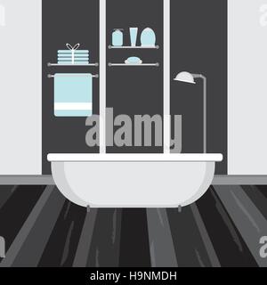 Modern bathroom interior in dark color. Vector flat illustration Stock Vector