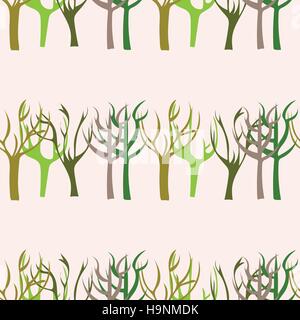 Hand Drawn Trees Seamless Pattern - vector illustration Stock Vector