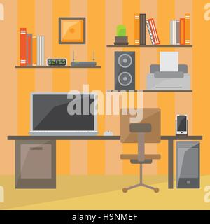 Modern office interior in flat design. Interior office room. Office space. Vector illustration Stock Vector