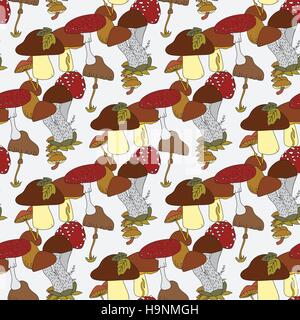 Colorful mushrooms seamless autumn vector pattern for design Stock Vector