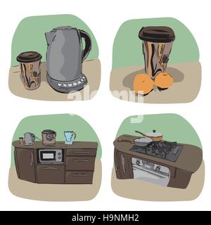 Kitchen icon - four variations - hand drawn illustration Stock Vector