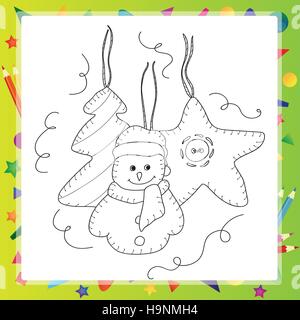 Coloring book or page, illustration. Vector card concept - Cute snowman Stock Vector