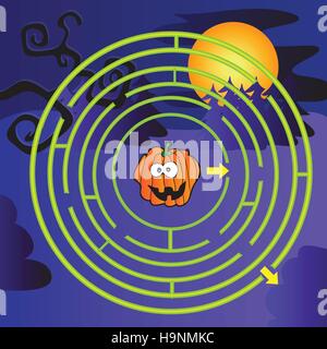 Halloween Maze for children with funny pumpkin Stock Vector