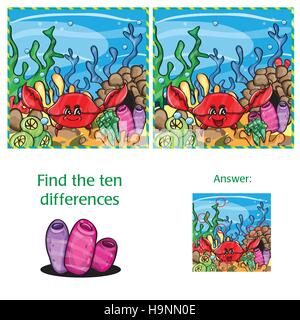 Visual Game find 10 differences with answer  - vector file Stock Vector