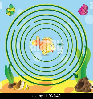Maze game for kids - Help the little fish to get out of the labyrinth Stock Vector