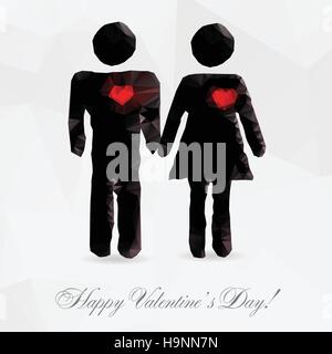 Polygon couple in love, vector illustration - card for holiday Stock Vector