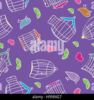 Birds and bird cages. Seamless pattern - vector illustration Stock Vector