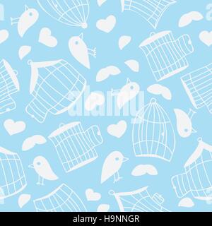 Birds and bird cages. Seamless pattern - vector illustration Stock Vector