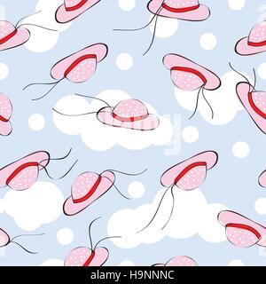 seamless pattern with pink womens hats in the sky Stock Vector