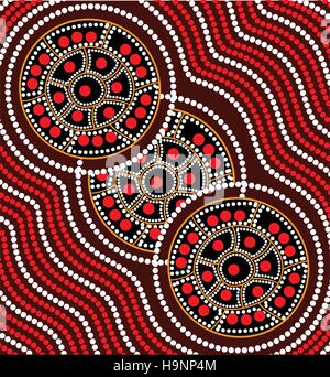 Illustration based on aboriginal style of dot painting. Stock Vector