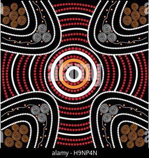 Illustration based on aboriginal style of dot painting. Stock Vector