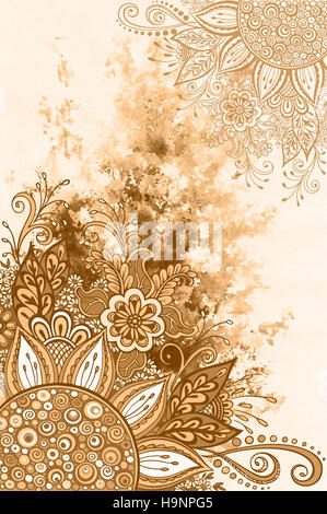 Floral Pattern on Watercolor Painting Stock Photo