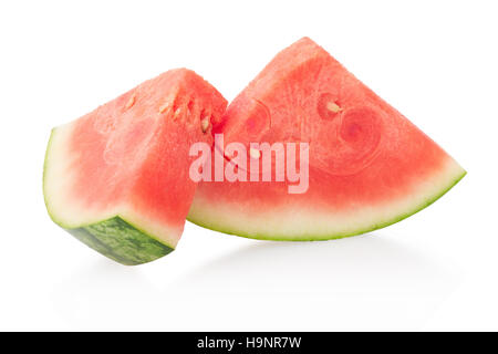 Two watermelon slices on white, clipping path included Stock Photo