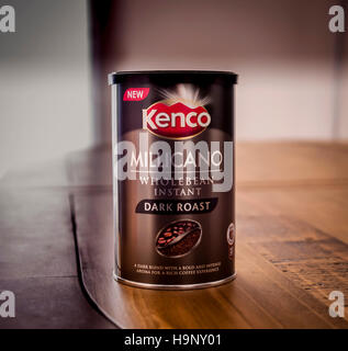 Kenco Coffee tin,dark Roast granules within container. Stock Photo