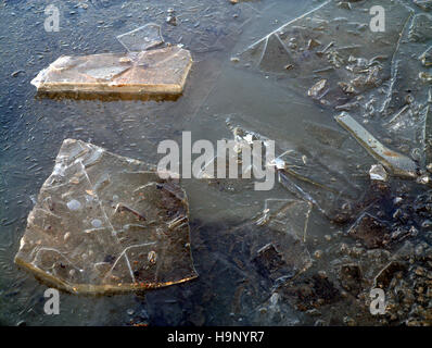 broken ice canal pond river lake Stock Photo