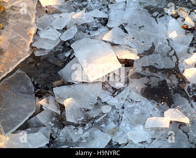 broken ice canal pond river lake Stock Photo