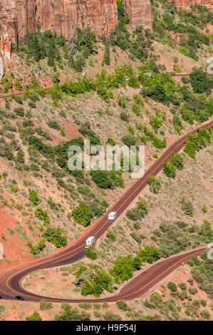 Highway switchbacks, Canyon Overlook, Zion National Park, Utah, USA. Stock Photo