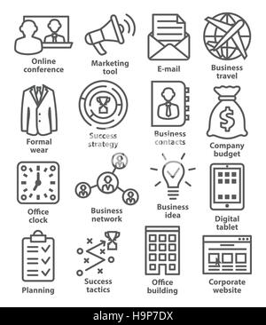 Business management icons in line style on white. Pack 12. Stock Vector