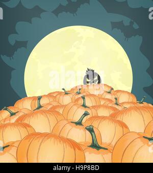 Halloween card. Moon in night sky. Vector illustration Stock Vector ...