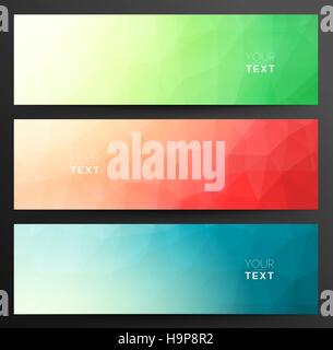 Set Of Abstract Low Polygonal  Triangular Geometric Blue, Red And Green Banners Stock Vector