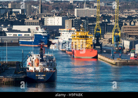 Oil support vessels in  Aberdeen Harbour Stock Photo