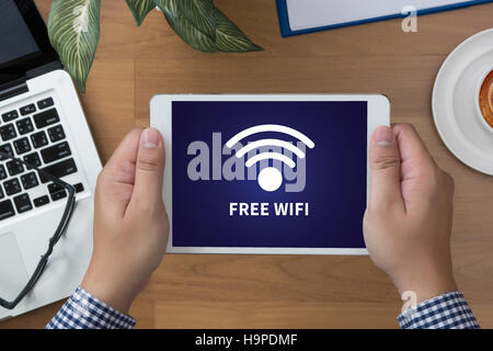 WIFI SIGNAL connectivity concept: Free wifi area sign Stock Photo