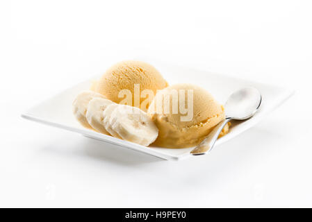 Fresh banana ice cream isolated on white Stock Photo