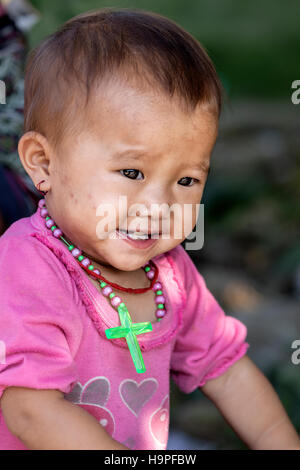 little Black Hmong girl in the tribal village Lao Chai in Sapa, Vietnam, Asia Stock Photo