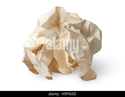 Crumpled page from a school notebook isolated on white background Stock Photo