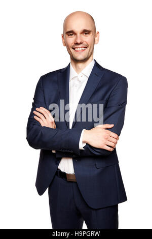 Studio shot of bald man isolated on white background. Stock Photo