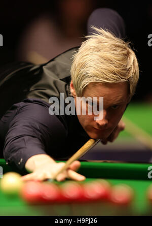 Neil Robertson in action during his first round match against Peter Lines during day three of the Betway UK Championships 2016, at the York Barbican. Stock Photo
