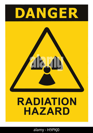 Radiation hazard symbol sign of radhaz threat alert icon, black yellow triangle signage text isolated Stock Photo