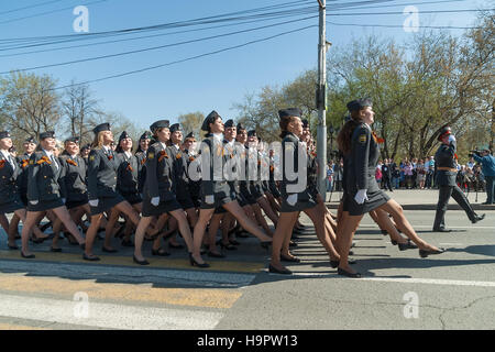 Women-cadets of police academy marching on parade Stock Photo