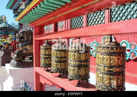 Buddhist prayer wheels, Ivolginsk datsan, Buryatia Stock Photo