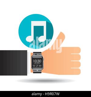 smart watch on hand- music note vector illustration eps 10 Stock Vector