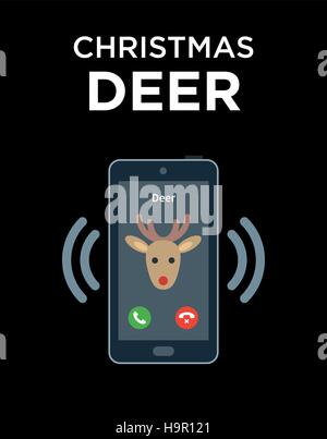 Concept of phone call from Christmas Deer. Isolated on black Stock Vector