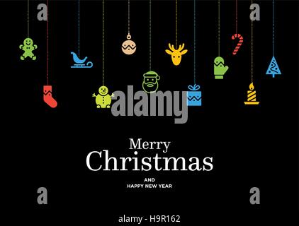 Vector Christmas card with set of icons and elements, ball, gift, mitten, candy, bauble Stock Vector