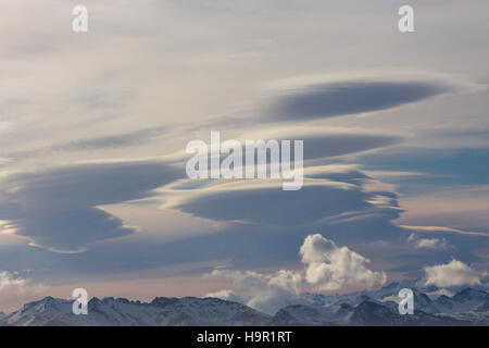 Lenticular clouds above South Georgia Island Stock Photo