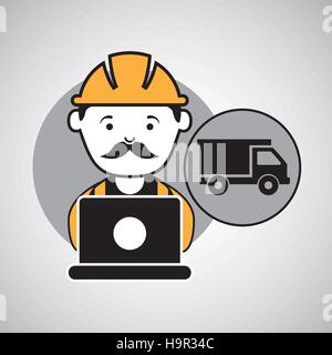 under construction laptop worker dump truck vector illustration eps 10 Stock Vector