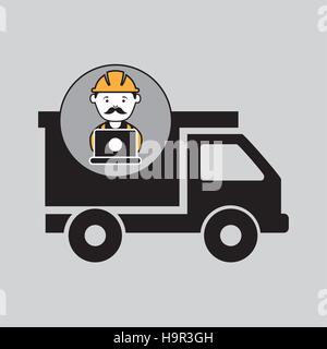 under construction laptop worker dump truck vector illustration eps 10 Stock Vector
