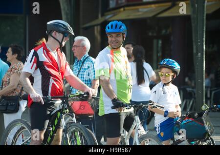 Group of cyclists in Zaragoza, Spain Stock Photo