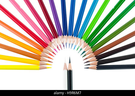 Color pencils isolated on white background. Color pencils arranged in a semicircle. Stock Photo