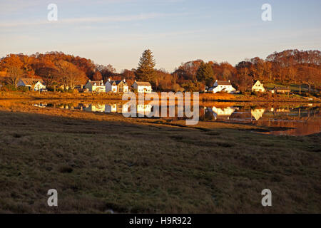 Isle of Mull, Scotland. 24th November, 2016. Beautiful winter sunshine over the cottages at Lochdon on the banks of Loch Don on the Isle of Mull in the Inner Hebrides of Scotland as temperatures plummet. Credit:  PictureScotland/Alamy Live News Stock Photo