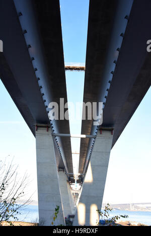 South Queensferry, Scotland, UK. 25th November, 2016. The underside of Queensferry Crossing at its southern landfall, Credit:  Ken Jack / Alamy Live News Stock Photo