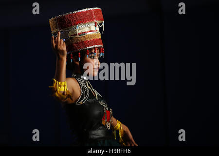 Kathmandu, Nepal. 25th Nov, 2016. A Nepalese model catwalk on the runway presenting a designers creation during the Incantevole Creazione, a graduation fashion show of Namuna College held in Kathmandu, Nepal on Friday, November 25, 2016. Credit:  Skanda Gautam/ZUMA Wire/Alamy Live News Stock Photo